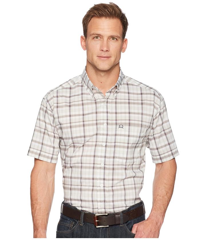 Cinch Athletic Plaid Short Sleeve (white) Men's Clothing