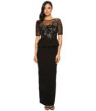 Adrianna Papell 3/4 Sleeve Beaded Bodice With Stretch Crepe Peplum Skirt (black/mercury) Women's Dress