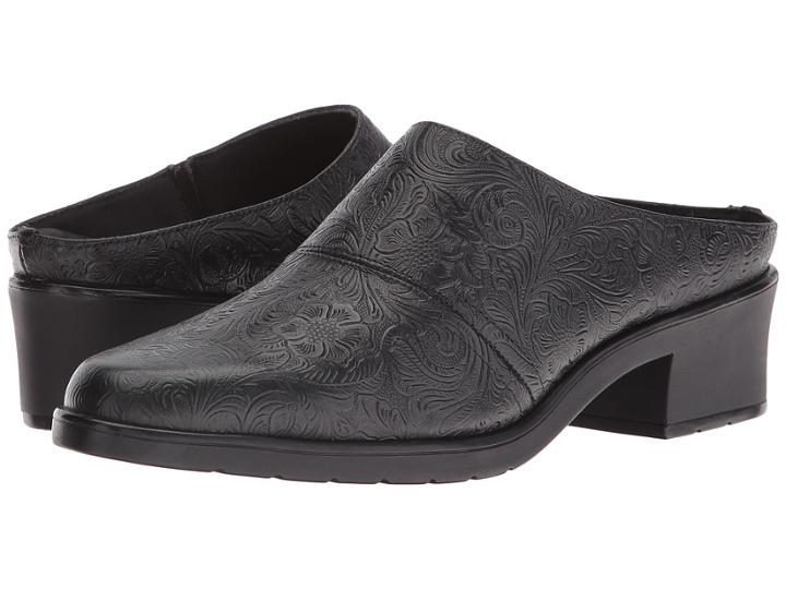 Walking Cradles Caden (black Tooled Leather) Women's Clog Shoes