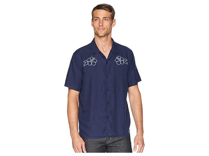 Lucky Brand Club Collar Embroidered Shirt (salted Blue) Men's Clothing