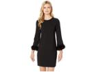 Cece Long Sleeve Moss Crepe Dress W/ Feather Cuff (rich Black) Women's Dress