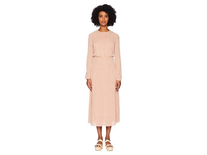 M Missoni Solid Lurex Plisse Long Sleeve Dress (blush) Women's Dress
