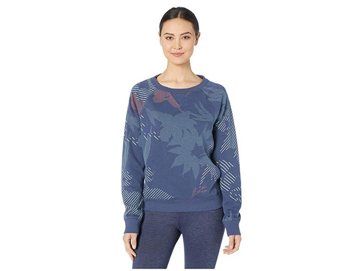 Champion Heritage French Terry Crew (linear Floral/imperial Indigo) Women's Clothing