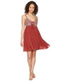 Romeo & Juliet Couture Multicolored Embroidery And Tie Up Front Dress (spice Red) Women's Dress