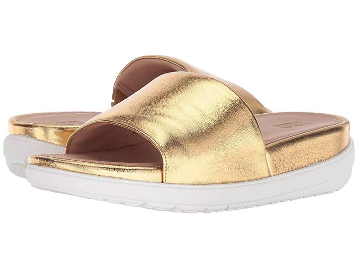 Fitflop Loosh Luxetm Leather Slide Sandals (gold Metallic Leather) Women's  Shoes