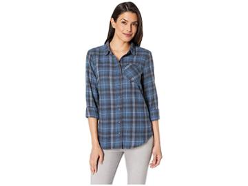 Alexander Jordan Long Sleeve One-pocket High-low Flannel Plaid Shirt (blue/grey) Women's Clothing