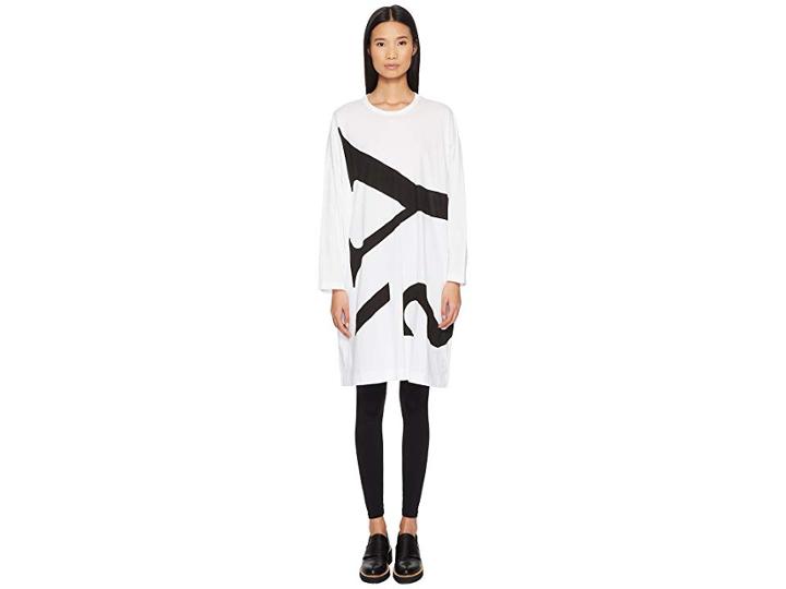 Y's By Yohji Yamamoto M-rn Big-t Oversize Logo Tee Dress (white) Women's Dress