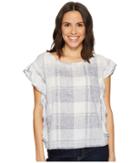 Two By Vince Camuto Extend Shoulder Ruffled Sleeve Quaint Plaid Blouse (grey Heather) Women's Clothing