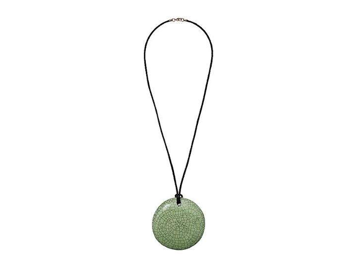 Kenneth Jay Lane 30 Black Leather Cord Gold S Hook Necklace With 3.5 Flat Mint Green Ceramic Circle Pendant (mint Green) Necklace