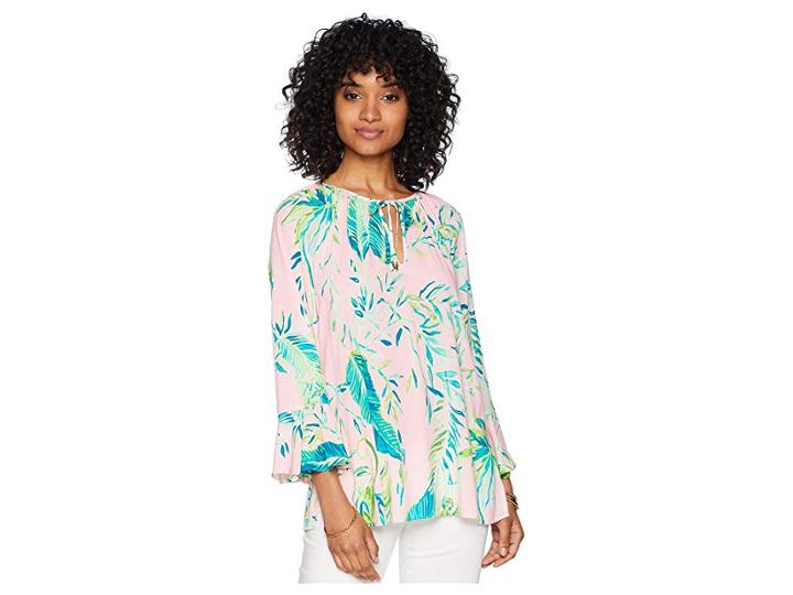 Lilly Pulitzer Willa Flounce Sleeve Top (coral Reef Tint Chimpoiserie) Women's Clothing