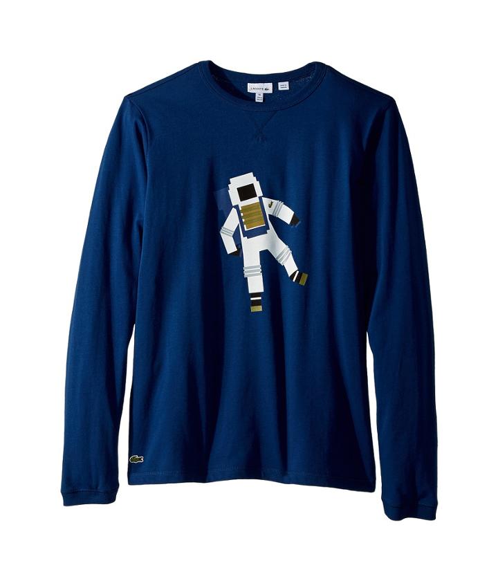 Lacoste Kids Long Sleeve Space Graphic T-shirt (little Kids/big Kids) (buccaneer) Boy's T Shirt