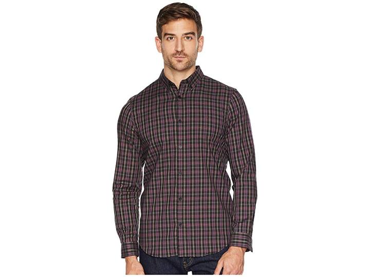 Calvin Klein Long Sleeve Heather Multi Plaid Button Down (cabernet) Men's Long Sleeve Button Up
