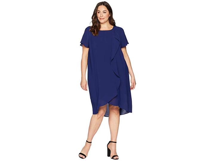 Adrianna Papell Plus Size Gauzy Crepe Corkscrew Drape (blue Sapphire) Women's Dress
