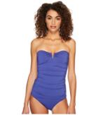 Tommy Bahama Pearl Shirred Bandini (dark Sanibel Blue) Women's Swimwear