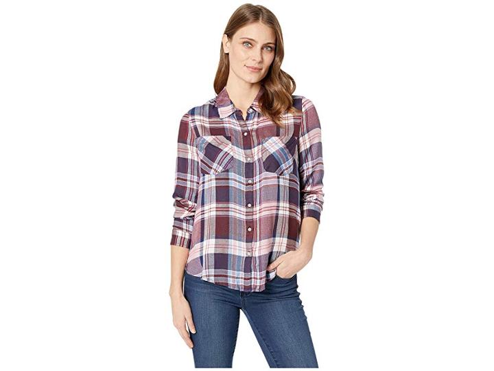 Lucky Brand Classic Pleat Back Plaid Shirt (burgundy Multi) Women's Clothing