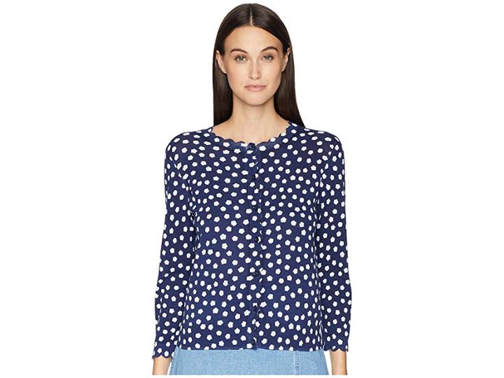 Kate Spade New York Cloud Dot Scallop Cardigan (french Navy/fresh White) Women's Sweater