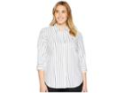 Lauren Ralph Lauren Plus Size No-iron Button-down Shirt (white/black) Women's Long Sleeve Button Up