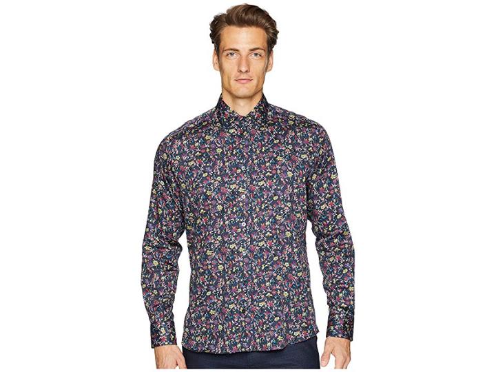 Etro New Warrant Wallpaper Floral Shirt (navy) Men's Clothing