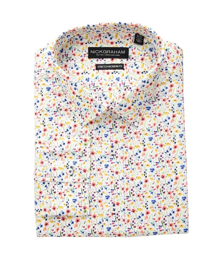 Nick Graham Multi Floral Print Stretch Shirt (multi) Men's Long Sleeve Button Up