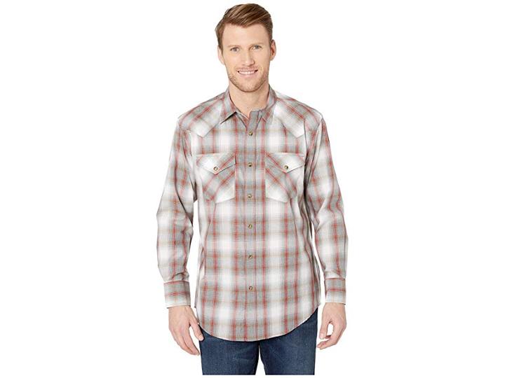 Pendleton Long Sleeve Frontier Shirt (grey/rust Plaid) Men's Long Sleeve Button Up