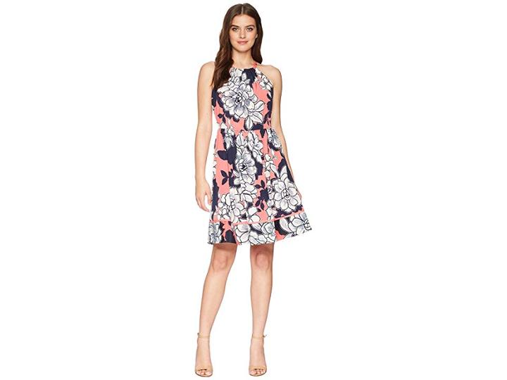 Vince Camuto Printed Halter Fit And Flare Dress (pink Multi) Women's Dress