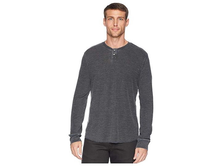 Lucky Brand Burnout Thermal Snap Notch Neck Shirt (pirate Black) Men's Clothing