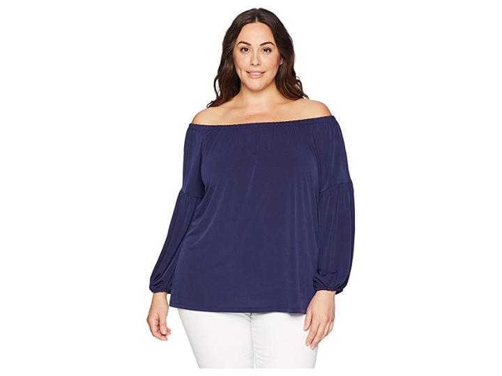 Michael Michael Kors Plus Size Solid Off Shoulder Top (true Navy) Women's Short Sleeve Knit