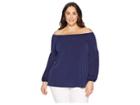 Michael Michael Kors Plus Size Solid Off Shoulder Top (true Navy) Women's Short Sleeve Knit