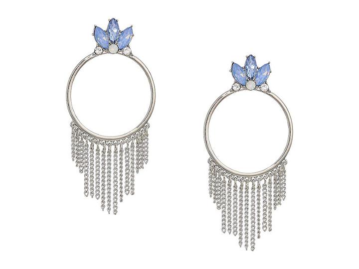 Guess Stone Doorknocker Style With Chain Fringe Earrings (silver/blue/white Opal) Earring