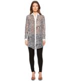 Versace Jeans Sheer Button Up Animal Tunic (bianco Ottico) Women's Blouse