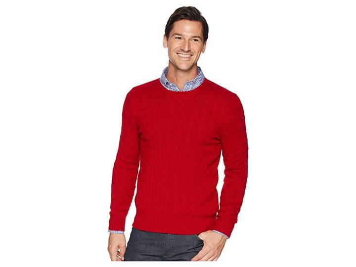 Polo Ralph Lauren Cashmere Cable Crew Neck (carriage Red) Men's Sweater