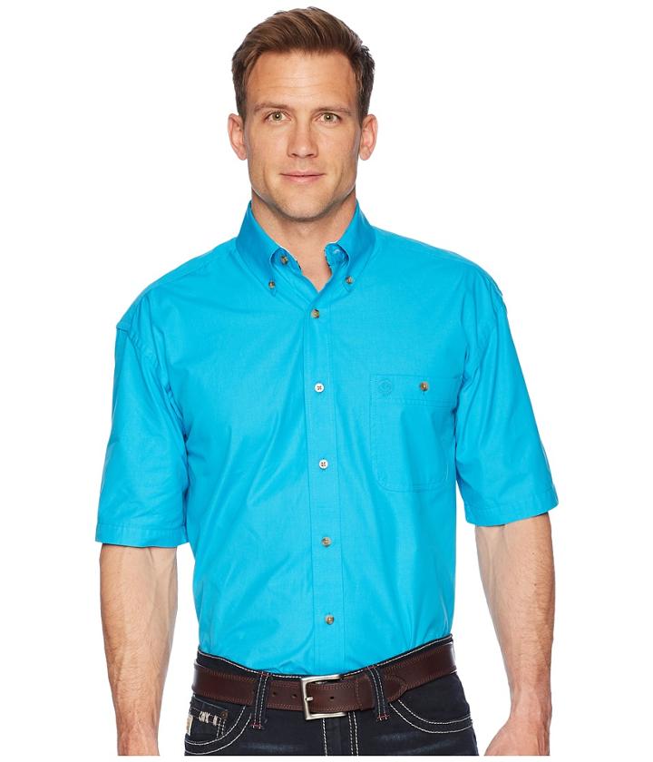 Wrangler George Strait Short Sleeve Solid (turquoise) Men's Clothing