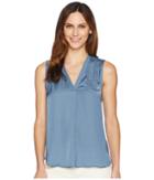 Vince Camuto Sleeveless V-neck Rumple Blouse (china Blue) Women's Blouse