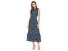 Michael Michael Kors Midi Boho Smocked Waist Dress (true Navy/jewel Green) Women's Dress