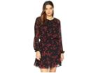 Michael Michael Kors Eden Rose Raglan Dress (black/red Currant) Women's Dress