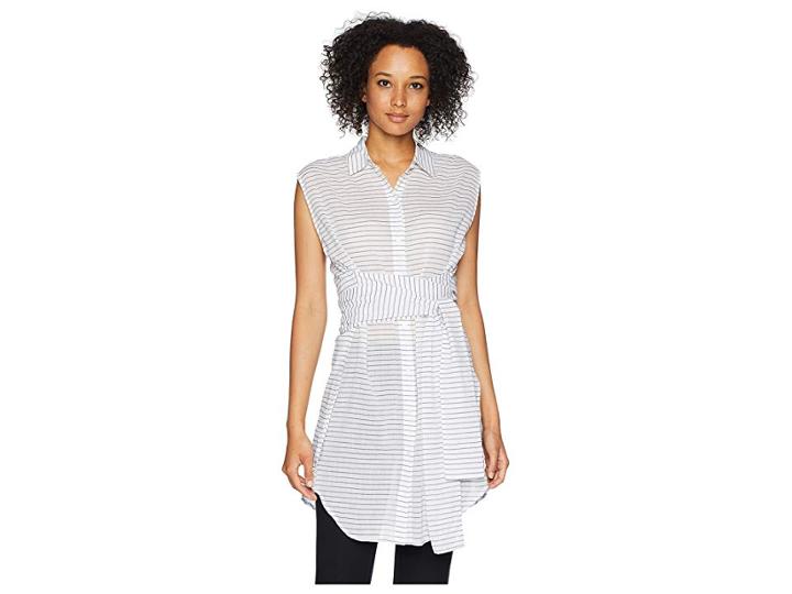 Kenneth Cole New York Wrap Button Down Tunic (top Stripe/white) Women's Blouse