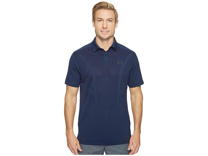 Under Armour Golf Threadborne Jacquard Polo (academy/black/black) Men's Clothing
