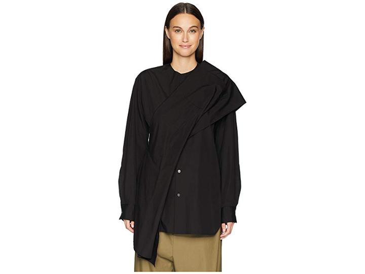 Y's By Yohji Yamamoto Z-shoulder Woven Drape Blouse (black) Women's Blouse