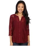 Lucky Brand Lace Mix Top (wild Currant) Women's Clothing
