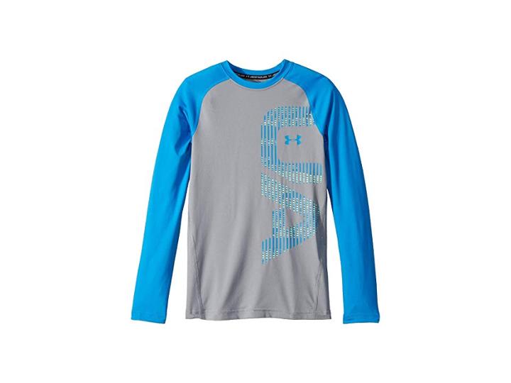Under Armour Kids Armour Novelty Long Sleeve (big Kids) (steel/blue Circuit) Boy's Clothing