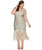 Unique Vintage Plus Size Isadora Flapper Dress (silver/seafoam) Women's Dress