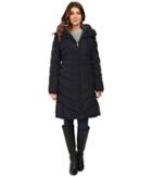 Jessica Simpson Chevron Quilted Down With Hood (navy) Women's Coat