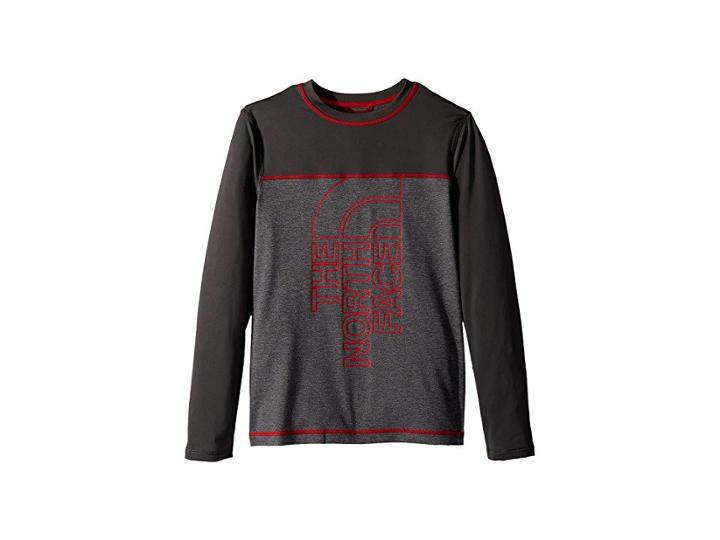 The North Face Kids Long Sleeve Amphibious Tee (little Kids/big Kids) (tnf Medium Grey Heather/graphite Grey/tnf Red) Boy's T Shirt