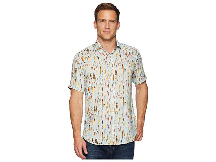 Bugatchi Short Sleeve Point Collar Woven Shaped (mint) Men's Clothing
