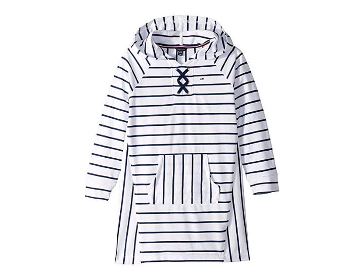 Tommy Hilfiger Kids Hooded Lace-up Sweatshirt Dress (big Kids) (white) Girl's Dress