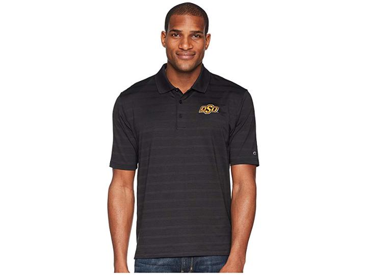Champion College Oklahoma State Cowboys Textured Solid Polo (black) Men's Short Sleeve Pullover