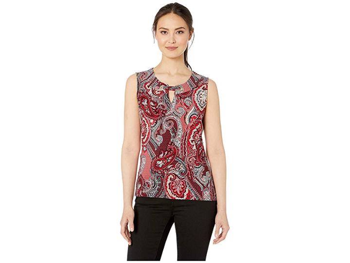 Tommy Hilfiger Paisley Grommet Knit Top (scarlet/khaki) Women's Blouse