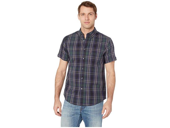 Ben Sherman Short Sleeve End On End Plaid Shirt (dark Green) Men's Clothing