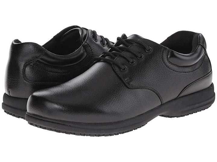 Nunn Bush Stu Slip-resistant Plain Toe Oxford (black Tumble) Men's Lace Up Casual Shoes