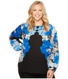 Calvin Klein Plus Plus Size Printed Peasant Sleeve Blouse (black/celestial Multi) Women's Blouse
